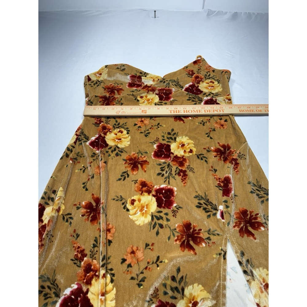 Wild Moss Women's XL Floral Velvet Slip Dress Gold Midi Y2K Cottagecore - Picture 3 of 5